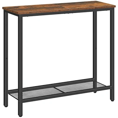 Afbeelding van HOOBRO consoletafel, slanke consoletafel voor hal, entree, tafel met 2 planken, industriële displaytafel, banktafel woonkamer, slaapkamer, rustiek bruin en zwart EBF74XG01