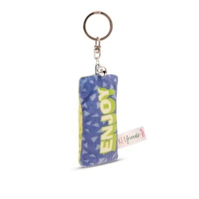 Afbeelding van sleutelhanger Mini Pluchekussen &quot;Enjoy&quot; 8cm met Belletje kleurrijk Een trouwe metgezel voor rugzak of tas, jong en oud 62096