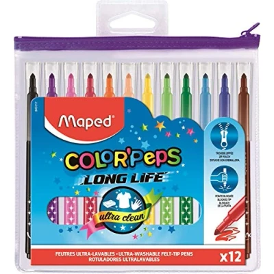 Afbeelding van Color&#039;peps goed uitwasbare viltstift in ophangbaar kunststof etui met rits x 12