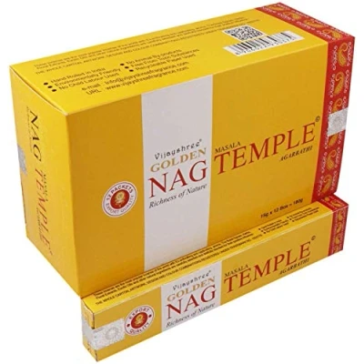Afbeelding van Vijayshree Gouden Nag Tempel wierookstokjes, 15 g. x 12 verpakkingen = 180