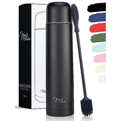 Afbeelding van Milu Thermosflessen Vacuüm drinkfles Thermo Waterfles met beker, 1L, 750ml, 500ml Geïsoleerd roestvrij staal, 100% lekvrij, dubbele wandisolatie (Zwart, 1000 ml)