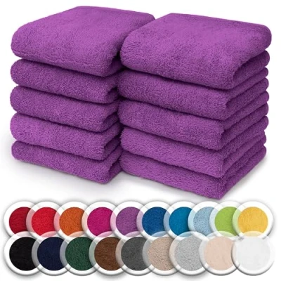 Afbeelding van NatureMark Set van 10 washandjes 100% katoen badstof afmetingen 30 x cm handdoeken in verpakking stuks, kleur: lila