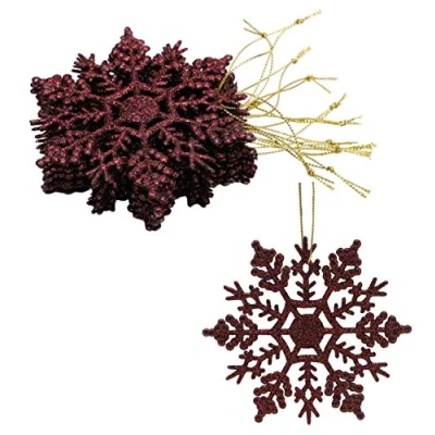 Afbeelding van Christmas Concepts® Pak 12 10cm Glitter Sneeuwvlok Hangende Decoraties Kerstversiering (Mokka)