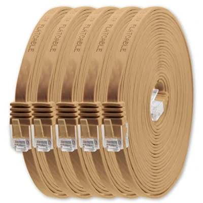 Afbeelding van 15m Cat6 platte Netwerkkabel Lan Ethernet Gigabit Kabel Cable Patchkabel RJ45 lichtbruin 5 stuks