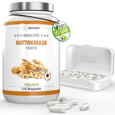 Afbeelding van Nattokinase 240 capsules van elk 100 mg (20.000 FU/g) 8 maanden voorraad inclusief pillendoos hoge dosering laboratoriumgetest en veganistisch GMO vrije soja zonder ongewenste