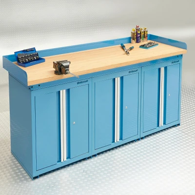 Afbeelding van Datona Werkbank PRO Bamboe 3 Opbergkasten 200 Cm Blauw (200 x 65 103 cm)