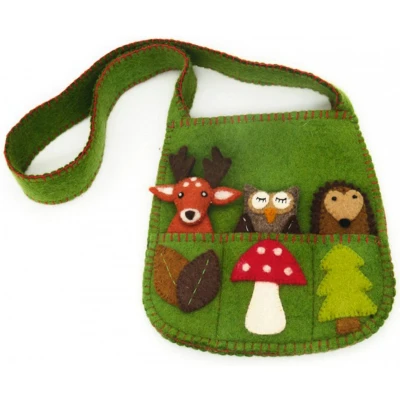 Afbeelding van Vilten Tasje Vingerpoppetjes Bosdieren 23x22cm