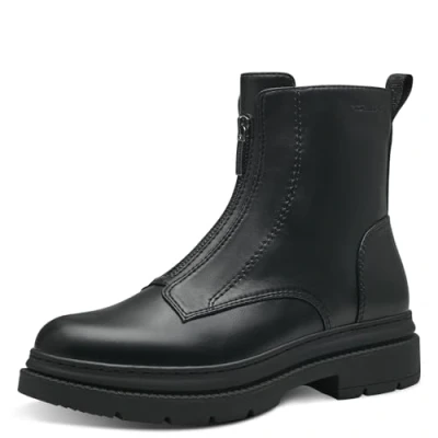 Afbeelding van Tamaris Online Exclusive Enkellaarsjes met plateauzool, Dames, Maat: 40, Black Leer