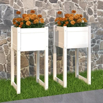Afbeelding van Plantenbakken 2 st 40x40x81 cm massief grenenhout wit