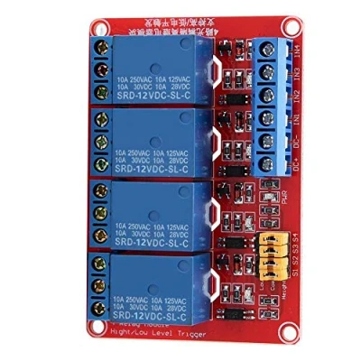 Afbeelding van 4 kanaals relaismodule, 5 V/12 V/24 V, optokoppeling relaismodulekaart boven en onder voor Arduino (12 V)