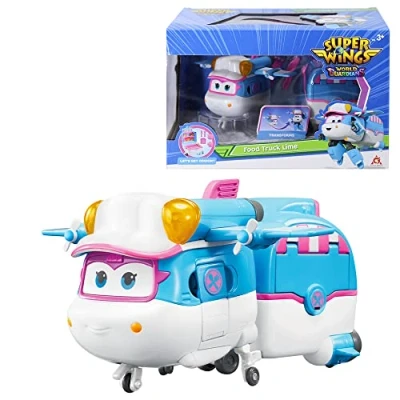 Afbeelding van Super Wings Vervormbare limoen en voedselwagen voor jongens meisjes van 3, 4, 5, 6, 7 jaar, transformeerbare vliegtuigfiguren kleuterspellen verjaardagscadeaus, 12,5 cm.