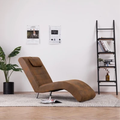 Afbeelding van Chaise longue met kussen kunstsuède bruin