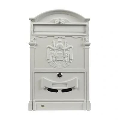 Afbeelding van Amig brievenbus voor buiten, klassieke stijl, muren, muren of hekken, 40,5 x 25,5 8,5 cm, aluminium, inclusief schroeven, wit