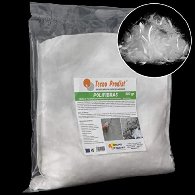 Afbeelding van Polypropyleen van Tecno Prodist, 12 mm, voor beton, mortel of gips. (Pp) versterking en weerstand, voorkomt scheuren homogene dispersie het mengsel (1 zakken 500 g)