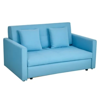Afbeelding van HOMCOM slaapbank 2 zits bank met slaapfunctie, gestoffeerde opbergruimte, rugkussens, voor woonkamer, polycotton, hout, lichtblauw, 152 x 101 81 cm