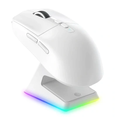 Afbeelding van VGN GAMEPOWER Superlight X6 draadloze gamingmuis, oplaadstation, 49 g, ultralicht, 26,000 dpi, sensor PixArt 3395, 2,4 G/bedraad/Bluetooth, batterij 200 uur, PC/Mac, wit