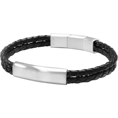 Afbeelding van Frank 1967 7FB 0286 Armband staal/leder zwart 20 21 cm