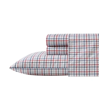 Afbeelding van Nautica Queensize lakenset, katoenen percal beddengoedset, knapperig en cool, lichtgewicht ademend (boottattersall rood, Queen)