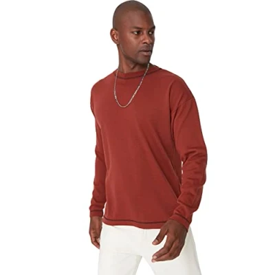 Afbeelding van Trendyol Heren ronde hals effen oversized trui sweatshirt, bruin, M, BRON, M