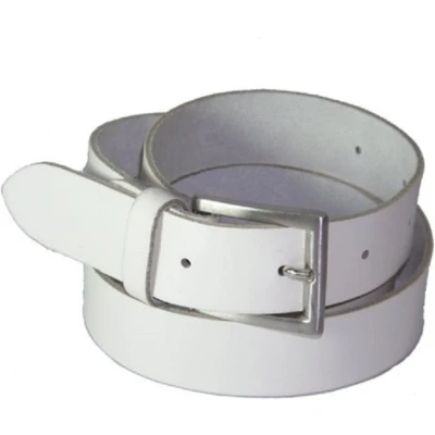 Afbeelding van Extra lange 100% Leren Riem, 3 cm. Breed, taillemaat 145 Wit.