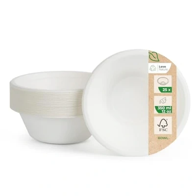 Afbeelding van Love Nature Ecologische wegwerp soepkommen van suikerriet koteletten (350 ml 25 stuks) soepkom met langdurige warmte opslag duurzame soepborden wegwerpschalen