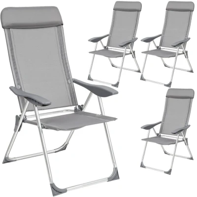 Afbeelding van tectake kampeerstoelen campingstoel tuinstoel set van 4 grijs
