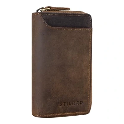 Afbeelding van STILORD &#039;Devin&#039; Kleine Sleuteletui Leer Vintage Card Holder RFID Wallet Leren Portemonnee Karthouder met Sleutelhanger Echt Leer, Kleur:middel bruin