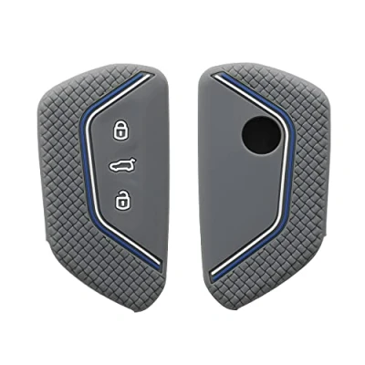 Afbeelding van kwmobile autosleutel hoesje geschikt voor VW Golf 8 3 knops hoes Siliconen behuizing Auto sleutel case met honingraat Sleuteletui in grijs / blauw wit