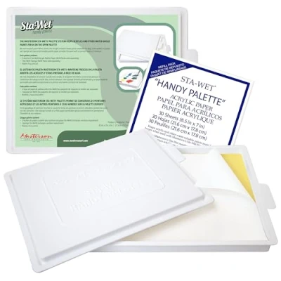 Afbeelding van Masterson Sta Wet Handige Palet Gebundelde Set, met 30 Acryl Papier Navulvellen, 8,5&quot; x 7&quot; Luchtdicht Natte Schilderen Palet, Houdt Verf Dagenlang Vers, Gemaakt in USA