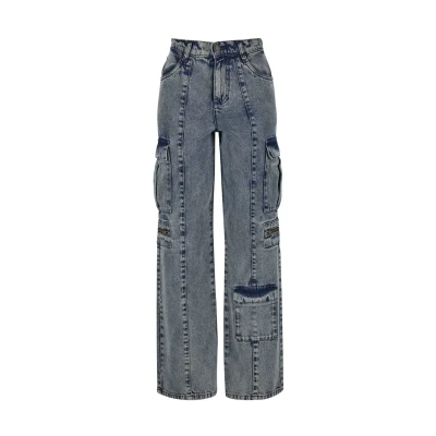 Afbeelding van Urban Classics dames jeans broek losse utility denim broek, wijde met cargozakken, pasvorm, Vuilgewassen, 26