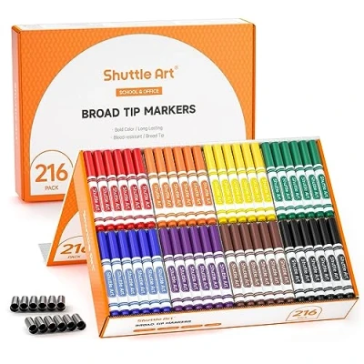 Afbeelding van Shuttle Art Set van 216 wasbare viltstiften voor kinderen, 8 kleuren brede lijn markers dikke viltstift, schoolpakket, klaslokaal schoolbenodigdheden
