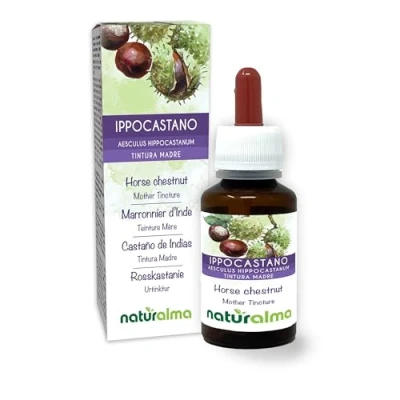 Afbeelding van Witte paardenkastanje (Aesculus hippocastanum) schors en zaden Alcoholvrije moedertinctuur Naturalma Vloeibaar extract druppels 60 ml Voedingssupplement Veganistisch