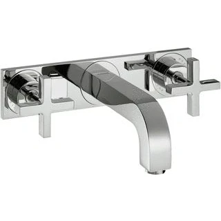 Afbeelding van Axor citterio 3 gats wastafelmengkraan afbouwdeel wandmontage met kruisgreep rozetten voorsprong 166 mm en pushopen afvoerplug chroom 39314000