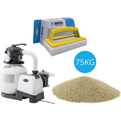 Afbeelding van Intex Zandfilterpomp 10500 L/u &amp; Filterzand 75 kg WAYS Scrubborstel