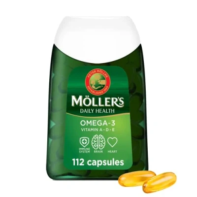 Afbeelding van Moller’s ® Omega 3 Capsules Fish Oil Nordic Dietary Supplement with EPA and DHA Vitamins A, D E 166 year old brand Daily Health 112