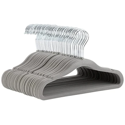 Afbeelding van Amazon Basics Kids Fluwelen, slipvaste kleerhangers voor baby&#039;s en peuters, 29,5 cm, 50 stuks, grijs
