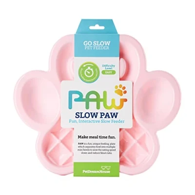 Afbeelding van PetDreamHouse PAW Hond Slow Feeder Kom, Puppy&#039;s of Katten Plaat Voedsel Behandelt Controles Snel Eten Anti Opgeblazen Baby Roze