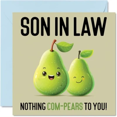 Afbeelding van Verjaardagskaarten voor schoonzoon niets com peren grappige gelukkige verjaardagskaart van mama papa in law, zoon verjaardagscadeaus, 145 mm x grap wenskaarten mannen