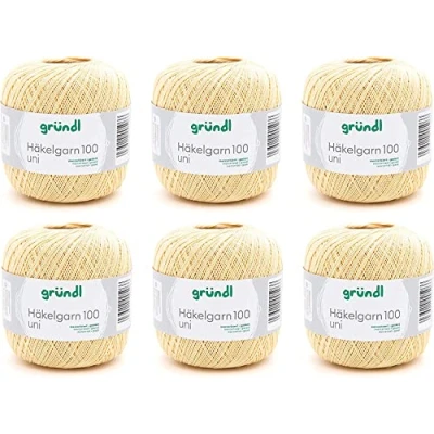 Afbeelding van Gründl Haakgaren 100 uni (gemerceriseerd katoengaren om te haken van 100% katoen, g/566 m, naalddikte: 1,5 2, 6 x g), pastelgeel