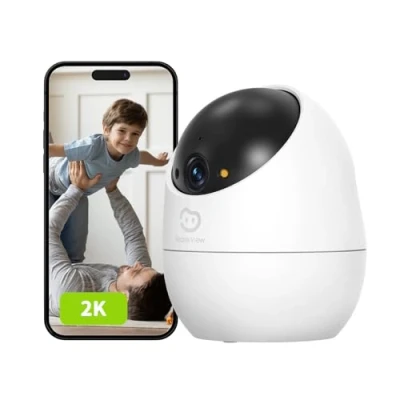 Afbeelding van Beans View 2K Binnen Beveiligingscamera, Smart Color Nachtzicht, Wi Fi Huisdier/hond/kat Camera met Human Motion Detection &amp; Tracking, 360 Baby Monitor, 2.4 GHz PTZ CCTV (D210 3MP)