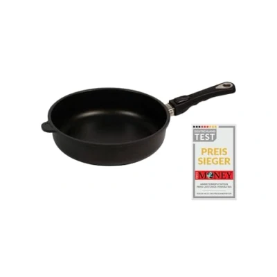 Afbeelding van AMT Gastroguss Koekenpan, 28 cm diameter, 7 hoog, stoofpan, afneembare steel, geschikt voor inductie, Lotan® antiaanbakafwerking, gietijzeren pan (gegoten aluminium), AMZN I 728 Z20B