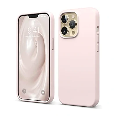 Afbeelding van elago Vloeibaar siliconen hoesje, compatibel met iPhone 13 Pro (6,1 inch), premium siliconen, volledige bescherming, 3 laags, schokbestendig, zachte krasbestendige microvezelvoering (mooi roze)