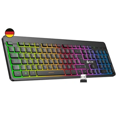 Afbeelding van KLIM Light V2 gaming toetsenbord draadloos QWERTZ + NIEUW 2023 plat, ergonomisch, discreet, waterbestendig verlicht voor PC Mac PS4 PS5 geïntegreerde accu met lange levensduur