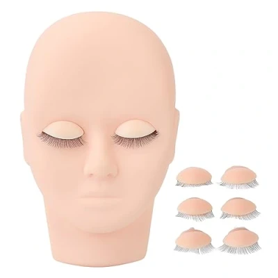 Afbeelding van Lash Mannequin Hoofd Make Up Wimperverlenging Praktijk Pop met 3 Paar Verwijderbare Oogleden Dubbellaags Wimpers (PINK)