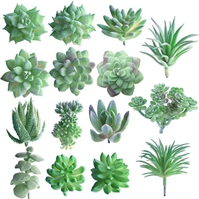 Afbeelding van FEPITO 15 stuks kunstmatige vetplanten groene ongepotte nepbloem mini Echeveria plectrums bulkstengels voor thuis en binnen, feeëntuindecoraties