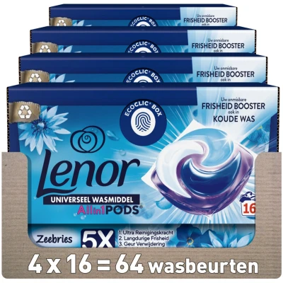 Afbeelding van 4x Lenor Wasmiddel All in 1 Pods Zeebries 16 stuks
