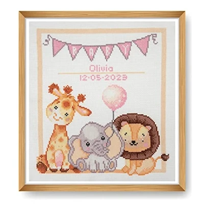 Afbeelding van Trimits Grote kruissteekkits Geteld borduurwerk voor volwassenen, beginners en kinderen, kerstcadeaus muurkunst natuur bloemen thuis, 11 stuks Aida 36 x cm, baby (lijst niet inbegrepen)