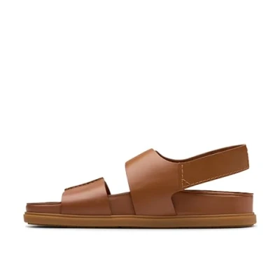 Afbeelding van Clarks Torford Strap platte sandaal voor heren, bruin leer, 12 UK, Lichtbruin, 47 EU