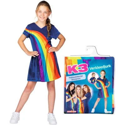 Afbeelding van K3 Verkleedkleding Verkleedjurk Regenboog Blauw 9/11 jaar Maat 152