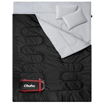 Afbeelding van Ohuhu dubbele slaapzak, 220 x 150 cm, voor volwassenen, met 2 gratis kussens en een draagtas, vier ritssluitingen, aangename temperatuur outdoor, camping